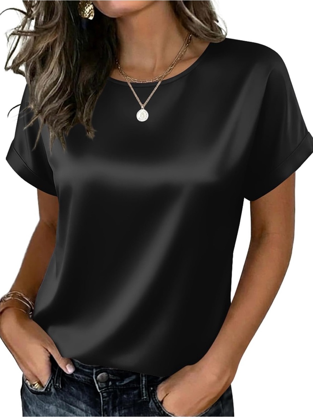 Short Sleeve Satin Blouse